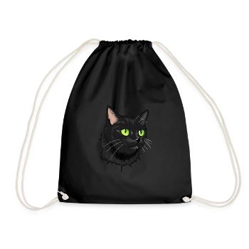 Black Cat Green Eyes - Drawstring Bag - black - Front