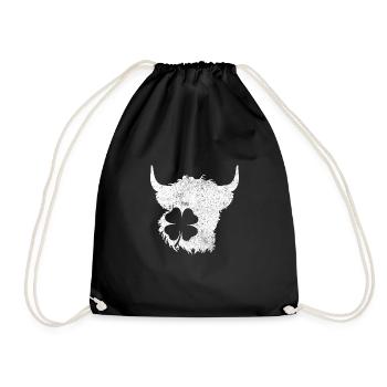 Shamrock Highland Cow - Drawstring Bag - black - Front