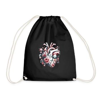 Coeur anatomique floral - Sac de sport léger - noir - Devant