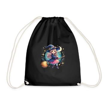 Cute Witch Wand Witch's Broom - Drawstring Bag - black - Front