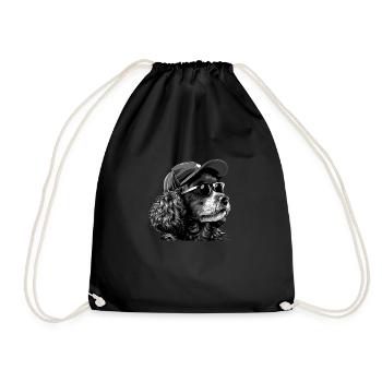 Caniche avec lunettes de soleil - Sac de sport léger - noir - Devant