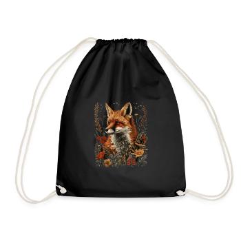 Nature Floral Fox - Drawstring Bag - black - Front