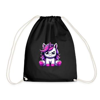 Cute Unicorn Annoyed - Drawstring Bag - black - Front