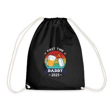 First Time Daddy 2025 - Drawstring Bag - black - Front