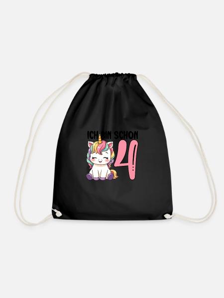 Ich bin schon Vier Einhorn 4. Geburtstag - Turnbeutel - Schwarz