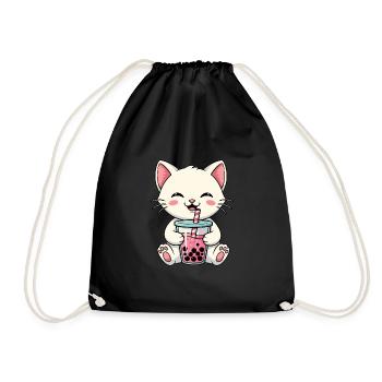 Katze Bubble Tea - Turnbeutel - Schwarz - Vorne
