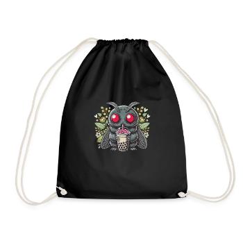Cute Moth Drinks Bubble Tea - Drawstring Bag - black - Front