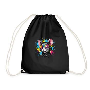 Rat with headphones - Drawstring Bag - black - Front