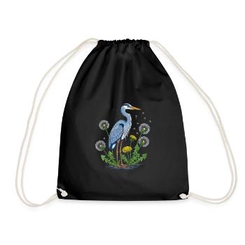 Blauer Reiher und Löwenzahn - Turnbeutel - Schwarz - Vorne