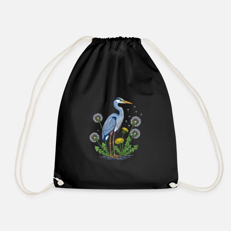 Blauer Reiher und Löwenzahn - Turnbeutel - Schwarz