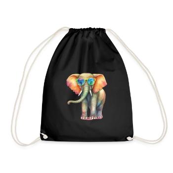 Colorful cool elephant with sunglasses - Drawstring Bag - black - Front