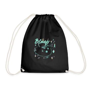 Blues guitar vintage neon green sketch - Drawstring Bag - black - Front