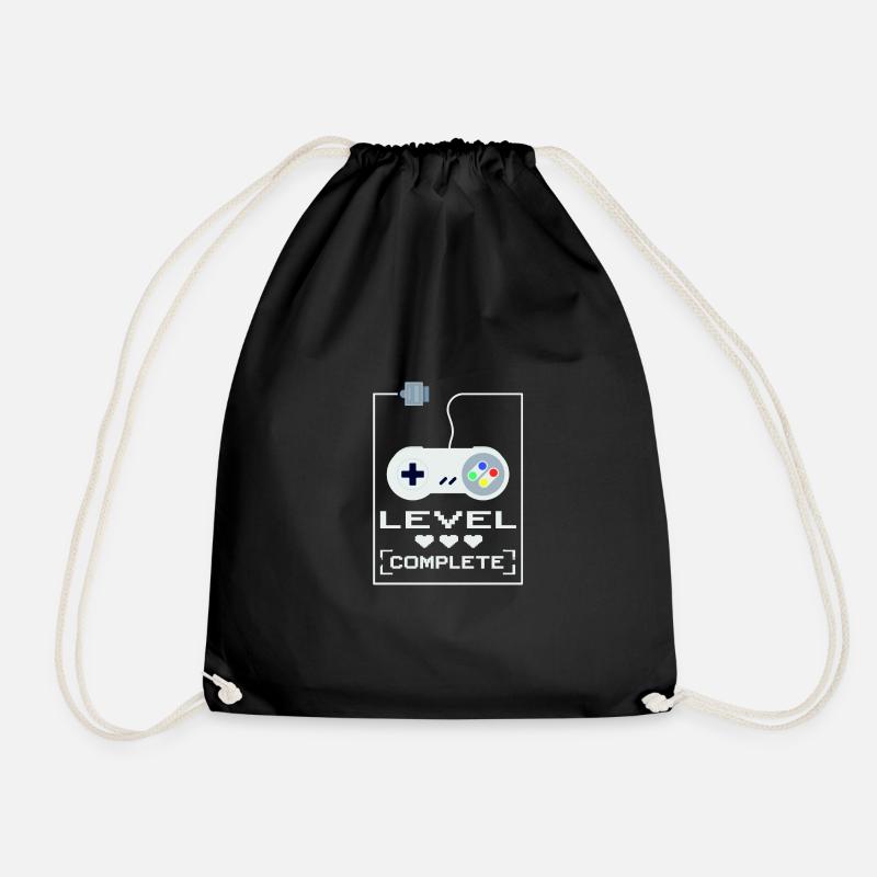 Super NES Controller Level Completed Gaming Design - Drawstring Bag - black