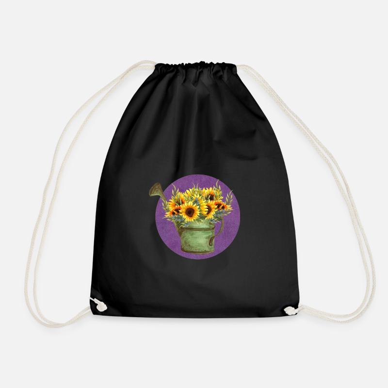 Sunflowers in a watering can - Drawstring Bag - black
