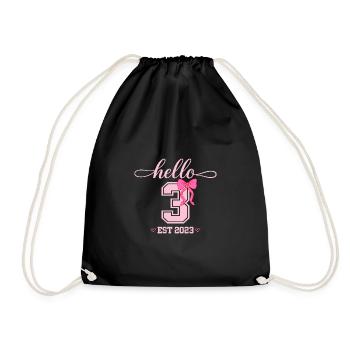 Hello 3 Est 2023 Girls Birthday Design - Drawstring Bag - black - Front