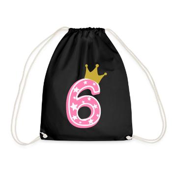6 Krone 6th birthday 6 years - Drawstring Bag - black - Front
