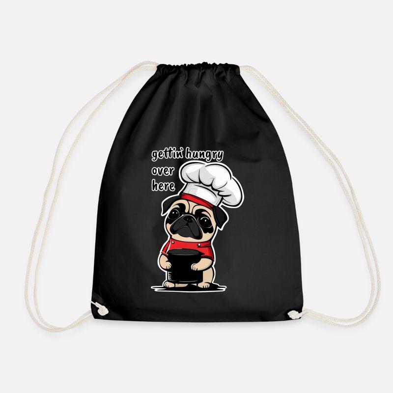 Hungry Pug - gettin hungry over here - Drawstring Bag - black