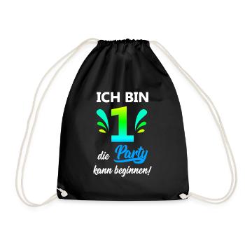 Ich bin 1 Jahr eins Kinder Geburtstag Party witzig - Turnbeutel - Schwarz - Vorne