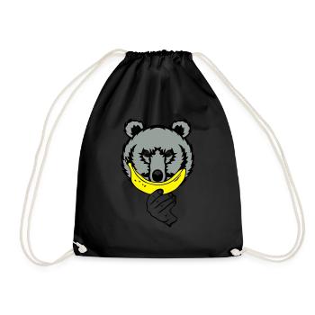 teddy bear smiling banana smiley face because - Drawstring Bag - black - Front