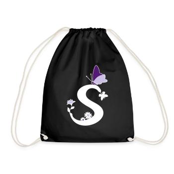 Butterfly Decoration Letter Initial S - Drawstring Bag - black - Front