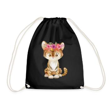 Lion animal enfant des animaux bébé fleur guirlande - Sac de sport léger - noir - Devant