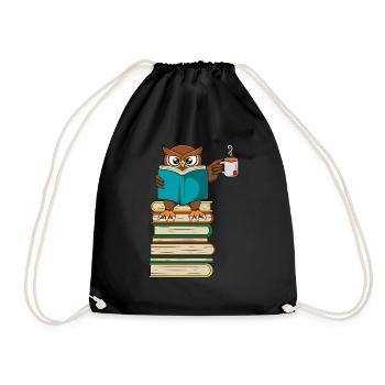 Livre drôle de hibou lisant et buvant du thé - Sac de sport léger - noir - Devant