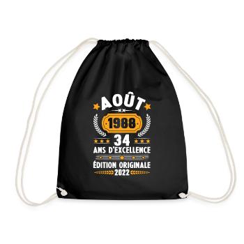Cadeau D'anniversaire Rétro 34 Ans Août 1988 - Sac de sport léger - noir - Devant