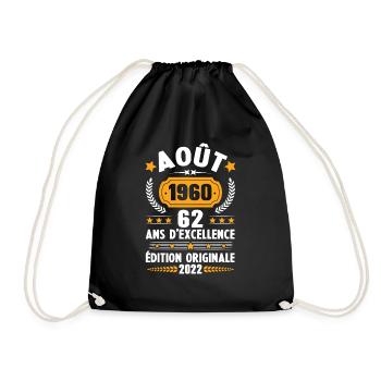 Cadeau D'anniversaire Rétro 62 Ans Août 1960 - Sac de sport léger - noir - Devant