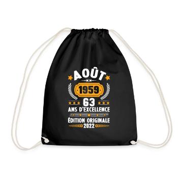 Cadeau D'anniversaire Rétro 63 Ans Août 1959 - Sac de sport léger - noir - Devant