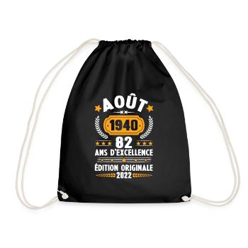 Cadeau D'anniversaire Rétro 82 Ans Août 1940 - Sac de sport léger - noir - Devant