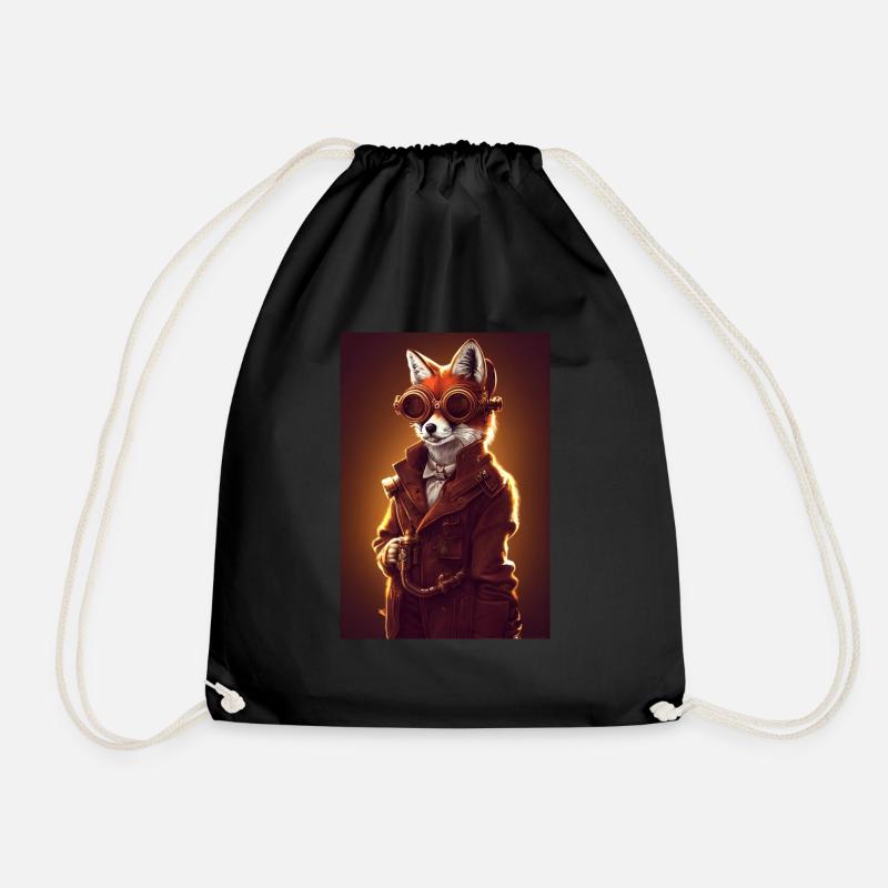 Fuchs Steampunk Engineer Glasses Furry - Drawstring Bag - black