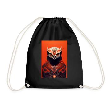 Owl Japanese Red Samurai - Drawstring Bag - black - Front