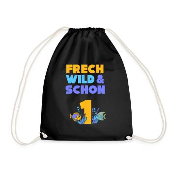 Geschenk 1 Jahr Geburtstag Fisch - Turnbeutel - Schwarz - Vorne
