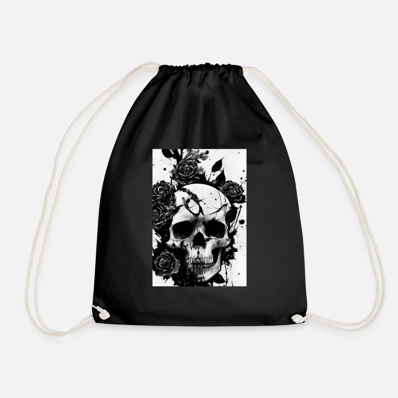 Rose Tattoo Skull - Drawstring Bag - black