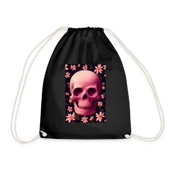 Pink Totenkopf Blumen - Turnbeutel - Schwarz - Vorne