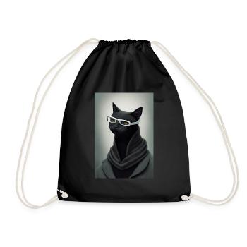 Black Cat Human Glasses - Drawstring Bag - black - Front