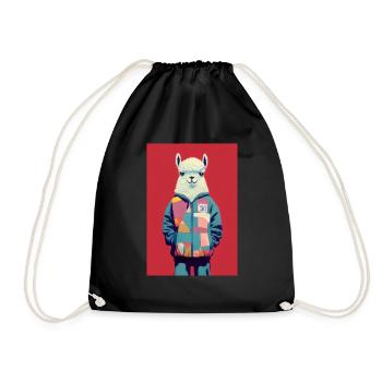 Alpaca Lama Hoodie 80s - Drawstring Bag - black - Front
