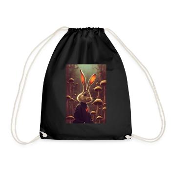 Rabbit Forest Wonderland Mushrooms Hiking - Drawstring Bag - black - Front