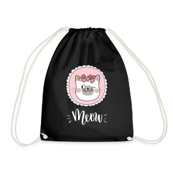 Niedliche Kawaii lustige Katze mit Blumen, die Miauen sagen - Turnbeutel - Schwarz - Vorne