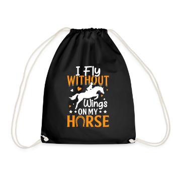 I fly without wings on my horse - barrel - Drawstring Bag - black - Front