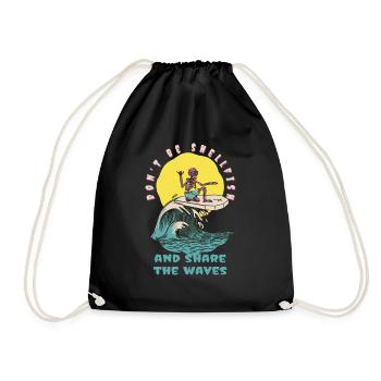 Don't Be Shellfish & Share The Waves Retro Surfer - Turnbeutel - Schwarz - Vorne