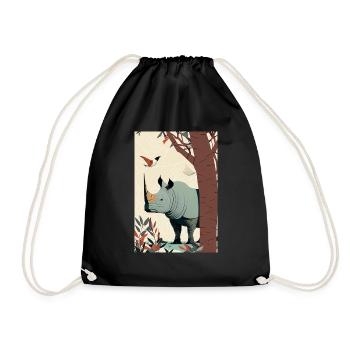 Nashorn in Charley Harper Style - Turnbeutel - Schwarz - Vorne