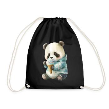 Panda - eat ice cream - Drawstring Bag - black - Front