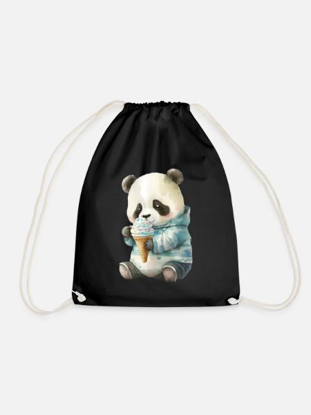 Panda - Eis essen - Turnbeutel - Schwarz
