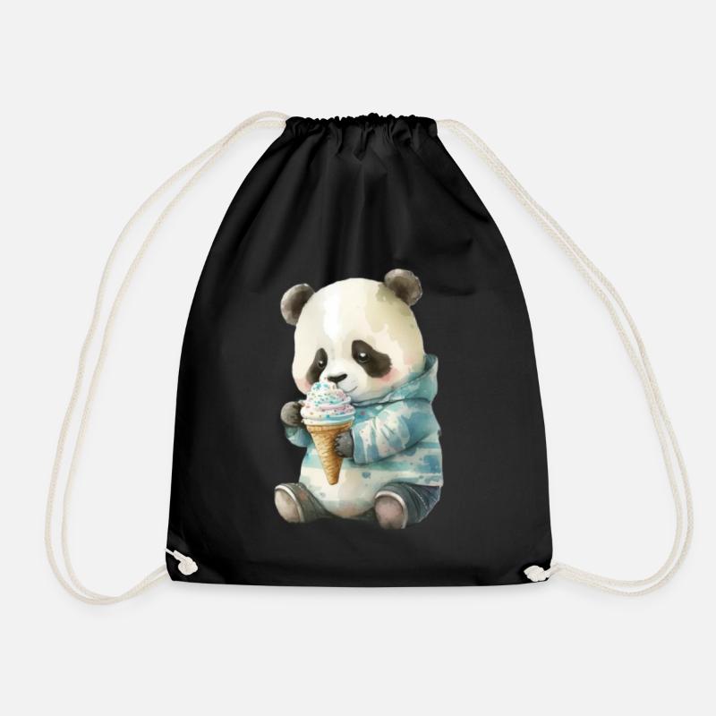 Panda - Eis essen - Turnbeutel - Schwarz