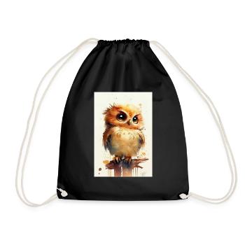 Owl Bird Animal Owls Cute Watercolor - Drawstring Bag - black - Front