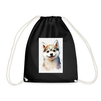 Husky Sibérien Chien Mignon Aquarelle - Sac de sport léger - noir - Devant