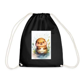 Biber Tier Watercolor Cute - Turnbeutel - Schwarz - Vorne