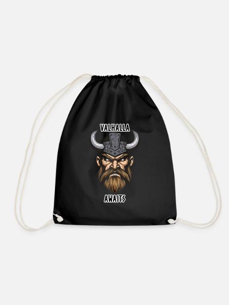 Valhalla awaits - Drawstring Bag - black