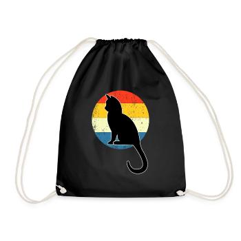 Retro Vintage Cute Cat Sunset Design - Drawstring Bag - black - Front
